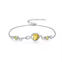 TOUPOP Sterling Silver Infinity Birthstone Bracelet Heart Link Fine Jewelry Gift-color_name:11-November-Citrine
