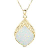 wholesale TOUPOP Gemstone Teardrop Necklace For Women 925 Sterling Silver Celtic Knot Pendant Irish Jewelry Anniversary Birthday Christmas Xmas Gifts For Her -style_name:Opal - Yellow Gold Plated