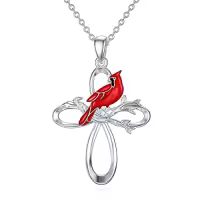 TOUPOP Sterling Silver Red Cardinal Pendant Necklace Memorial Jewelry-style_name:3-Cross Cardinal