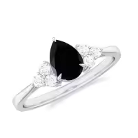 TOUPOP Sterling Silver Black Onyx Moissanite Women's Wedding Ring-style_name:B Black Onyx Moissanite Ring