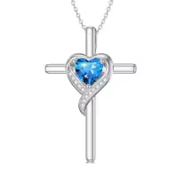 TOUPOP Sterling Silver Birthstone Cross Necklace Heart Pendant Gift for Women-color_name:12-Topaz-Dec.
