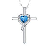 wholesale TOUPOP Birthstone Cross Necklace For Women 925 Sterling Silver Heart Cross Pendant Necklace Birthday Christmas Jewelry Gifts For Her Girlfriend -color_name:12-Topaz-Dec.