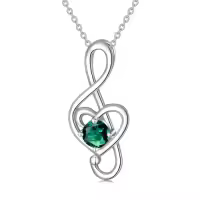 TOUPOP Sterling Silver Birthstone Music Note Necklace Fine Jewelry Gift-color_name:05-May-Emerald