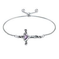 wholesale TOUPOP Birthstone Cross Bracelet For Women 925 Sterling Silver Cross Heart Bracelet I Love You Jewelry Birthday Christmas Gifts For Her Girlfriend Wife -color_name:02-February-Amethyst