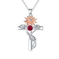 wholesale TOUPOP Cross Birthstone Necklace 925 Sterling Silver Birth Flower Necklace Cross Month Flower Jewelry Birthday Christmas Gifts For Women Her -style_name:7-July-Lotus