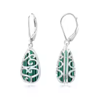 TOUPOP Sterling Silver Gemstone Bohemian Leverback Dangle Teardrop Earrings-color_name:Malachite