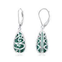 wholesale Filigree Teardrop Earrings 925 Sterling Silver Bohemian Gemstone Leverback Dangle Earrings Jewelry Christmas Gifts For Women -color_name:Malachite