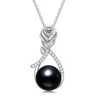wholesale Black Pearl Necklace For Women S925 Sterling Silver Rose Flower Black Freshwater Pearl Pendant Necklace Anniversary Jewelry Valentine Mothers Day Christmas Birthday Gifts For Women Mom Wife -style_name:Teardrop Rose-Black Pearl