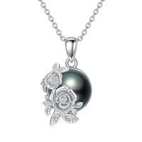wholesale Black Pearl Necklace For Women S925 Sterling Silver Rose Flower Black Freshwater Pearl Pendant Necklace Anniversary Jewelry Valentine Mothers Day Christmas Birthday Gifts For Women Mom Wife -style_name:Rose - Black Pearl