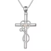 TOUPOP Sterling Silver Birthstone Stethoscope Cross Necklace for Nurse-color_name:04-April-Synthetic Diamond