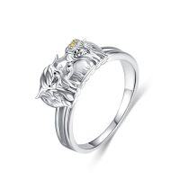 wholesale TOUPOP Sterling Silver Animal Rings Rose Gold Otter Highland Cow Fox Rings Animal Jewelry Gifts For Women Teens Birthday -style_name:E-Family Highland Cow