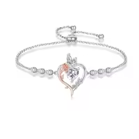 TOUPOP Sterling Silver Rose Quartz Butterfly Heart Birthstone Bracelet-color_name:04-April-Synthetic Diamond