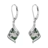 TOUPOP Sterling Silver Gemstone Teardrop Dangle Earrings Women Gifts-color_name:Moss Agate