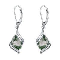wholesale Teardrop Earrings For Women 925 Sterling Silver Gemstone Dangle Earrings Fine Jewelry Birthday Christmas Gifts For Women Mom -color_name:Moss Agate