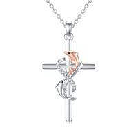 wholesale Infinity Cross Necklace For Women 925 Sterling Silver Cross Animal Necklace Religious Pendant Christian Jewelry Birthday Christmas Gifts For Women -style_name:Dolphin