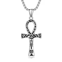 TOUPOP Stainless Steel Stone Skull Dragon Pendant Necklace for Men-style_name:cross Ⅴ