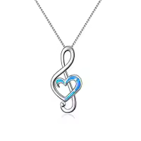 TOUPOP Sterling Silver Opal Rose Music Note Necklace-style_name:A-Blue opal music note necklace