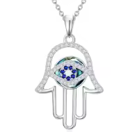 TOUPOP Sterling Silver Crystal Evil Eye Necklace Pendant Protection Gift-style_name:F02-Hamsa Necklace
