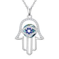 wholesale TOUPOP Sterling Silver Evil Eye Necklace Protection Crystal Pendant For Women Good Luck Vintage Evil Eye Pendant Jewelry Birthday Gifts For Women Friend Female -style_name:F02-Hamsa Necklace