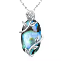 TOUPOP Sterling Silver Rose Flower Gemstone Pendant Necklace-color_name:Abalone Shell