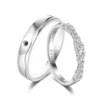 TOUPOP Sterling Silver Moissanite Couples Rings Wedding Band Sets-style_name:A Moissanite Wedding Ring Set