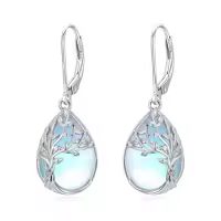 TOUPOP Sterling Silver Gemstone Celtic Tree of Life Teardrop Leverback Earrings-color_name:Moonstone
