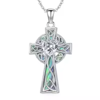 TOUPOP 925 Sterling Silver Animal Celtic Cross Necklace Religious Gift-style_name:B-Abalone Celtic Cross Heart