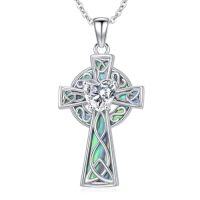 wholesale TOUPOP Cross Necklace For Women Men 925 Sterling Silver Animal Cross Necklace Celtic Cross Necklace Religious Gift For Her -style_name:B-Abalone Celtic Cross Heart