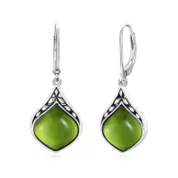 TOUPOP Sterling Silver Natural Gemstone Vintage Irish Celtic Teardrop Dangle Earrings-color_name:Peridot