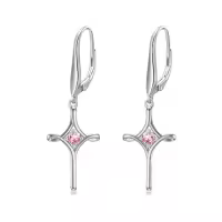 TOUPOP Sterling Silver Birthstone Infinity Cross Dangle Drop Earrings-color_name:10-October-Pink Tourmaline