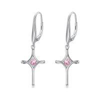 wholesale TOUPOP Birthstone Cross Earrings 925 Sterling Silver Infinity Cross Dangle Drop Earrings Fine Jewelry Birthday Christmas Gifts For Women Her Girlfriend -color_name:10-October-Pink Tourmaline