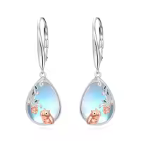 TOUPOP Sterling Silver Moonstone Dachshund Corgi Capybara Koala Filigree Dangle Earrings-style_name:Capybara