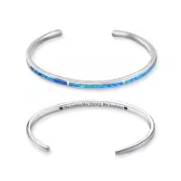 TOUPOP Sterling Silver Opal Cuff Bangle Bracelet For Women-style_name:15-Be brave.Be strong.Be badass