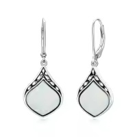 TOUPOP Sterling Silver Natural Gemstone Vintage Irish Celtic Teardrop Dangle Earrings-color_name:Opal