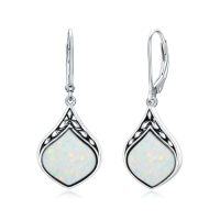 wholesale Teardrop Earrings 925 Sterling Silver Vintage Irish Celtic Natural Gemstone Dangle Earrings Jewelry Chritmas Gifts For Women Her Mom -color_name:Opal