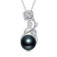 wholesale Rose Black Pearl Necklace Sterling Silver Black Pearl Rose Initial A To Z Letter Pendant Necklace Anniversary Jewelry Christmas Valentine Birthday Gifts For Women Wife Her Mom -style_name:Rose Letter R