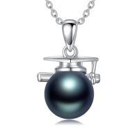 wholesale Black Pearl Graduation Necklace For Women S925 Sterling Silver Bachelor Cap/owl Black Freshwater Pearl Pendant Necklace Graduation Gifts Jewelry Christmas Birthday Gifts For Her Daughter Friends -style_name:Bachelor Cap
