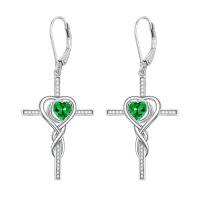 wholesale TOUPOP Birthstone Cross Earrings 925 Sterling Silver Heart Cross Drop Earrings Love Infinity Jewelry Birthday Christmas Gifts For Women Her Girlfriend Wife -color_name:05-May-Emerald
