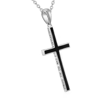 TOUPOP Sterling Silver Cross Necklace Philippians 4:13 Inspirational Pendant-color_name:Black Onyx