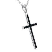wholesale Cross Necklace 925 Sterling Silver Philippians 4:13 Cross Pendant I Can Do All The Things Inspirational Bible Verse Jewelry Gifts For Women -color_name:Black Onyx
