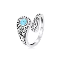 TOUPOP Sterling Silver Turquoise Adjustable Vintage Boho Spoon Ring-style_name:Sunflower ring