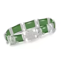 TOUPOP 18K Gold Plated Sterling Silver Jade Bangle Bracelet-size_name:7.5,style_name:B1-Green Jade-White Gold