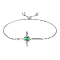 TOUPOP Sterling Silver Birthstone Cross Infinity Bracelet For Women-color_name:05-May-Emerald