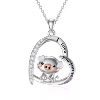 TOUPOP Sterling Silver Animal Pendant Women Jewelry Christmas Gifts-style_name:Pig-white opal