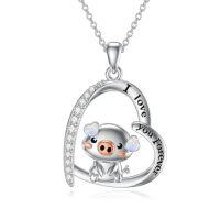 wholesale Animal Necklace 925 Sterling Silver Animal Pendant Women Jewelry Christmas Gifts For Women -style_name:Pig-white opal