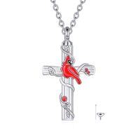 wholesale TOUPOP Red Cardinal Urn Necklace For Ashes S925 Sterling Silver Crystal Cremation Jewelry Bird Memorial -style_name:Red Cardinal Urn Necklace