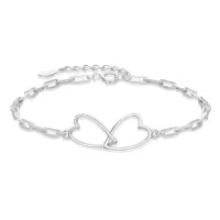 TOUPOP Sterling Silver & Crystal Star Charm Bracelet Adjustable Christmas Gift-style_name:Double Heart Bracelet