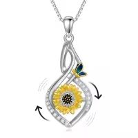 TOUPOP Sterling Silver Rose Sunflower Daisy Rotatable Fidget Pendant Necklace-style_name:Sunflower Necklace