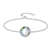 TOUPOP 925 Sterling Silver Crystal Sea Turtle Palm Tree Bracelet Anklet-style_name:Seahorse Bracelet 7"-9"