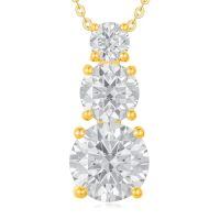 TOUPOP 14K Gold Moissanite 2-Stone Pendant Necklace-style_name:((4*4mm)+(6*6mm)+(8*8mm)moissanite)